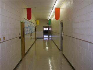 Student artwork is displayed in the hallways.