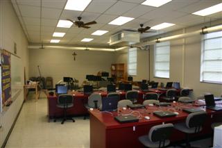 The multi-purpose room provides a space for group projects and for band instruction.