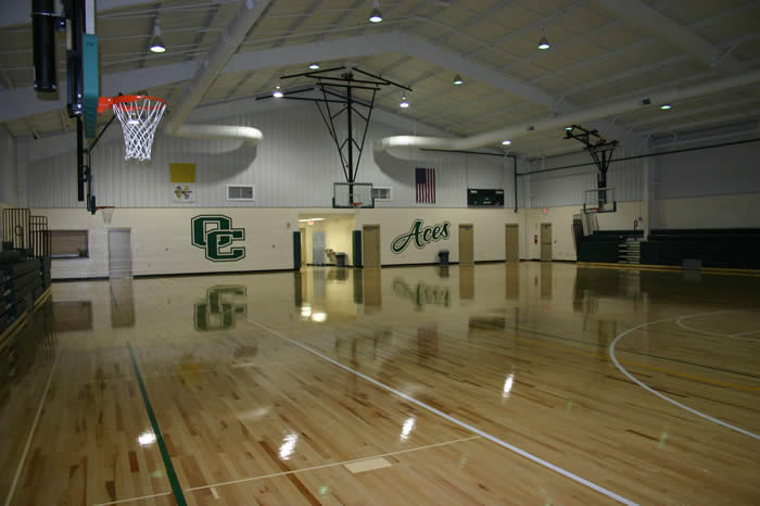 The new gymnasium allows for indoor play time and also provides adequate space for teams to practice and play games.
