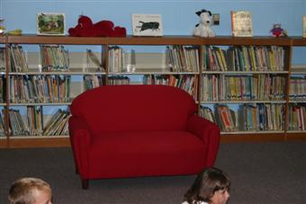 The library has comfortable reading chairs.